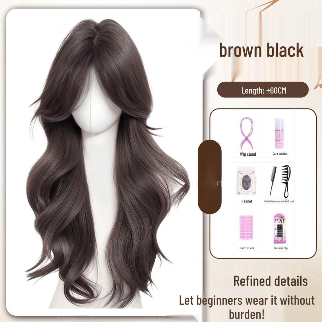 Korean Style Invisible Full Wig for Women - Realistic Scalp, Long Curly Waves, Traceless Fit
