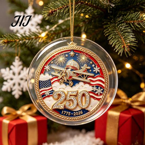 Office Christmas Holiday Decor 250th Anniversary Acrylic Hanging Ornament, Double Side Printed Festive Indoor Outdoor Seasonal Ornament for