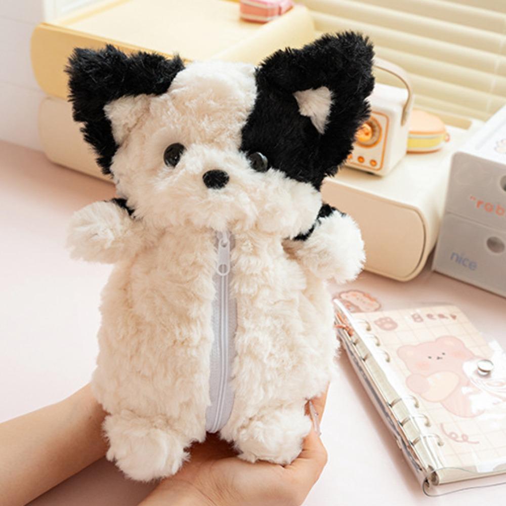 Simulated Little Dog Doll Pencil Bag Plush Little Dog Pen Pouch Dog Doll Stationery Bag  Stationery