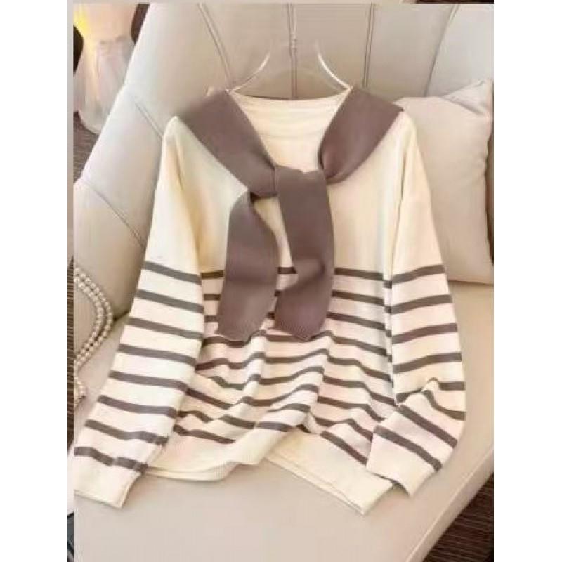 Womens Oversized Striped Knit Sweater Loose Long Sleeve Casual Pullover Cardigan 2025