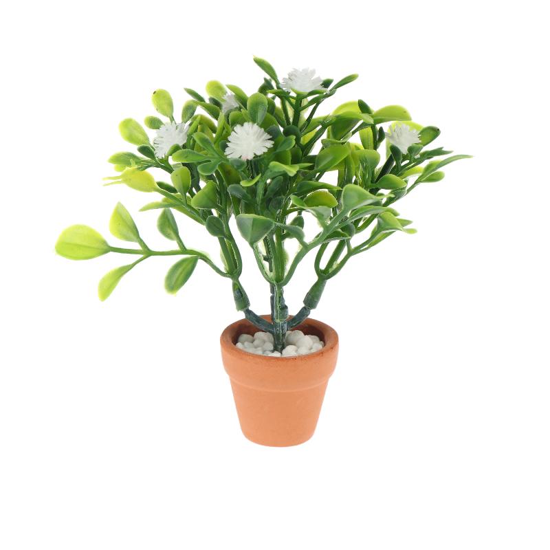 Miniature White Flower Green Plant Potted Ornament Dollhouse Mini Bonsai Model Decoration Micro Scene Layout Pography Props