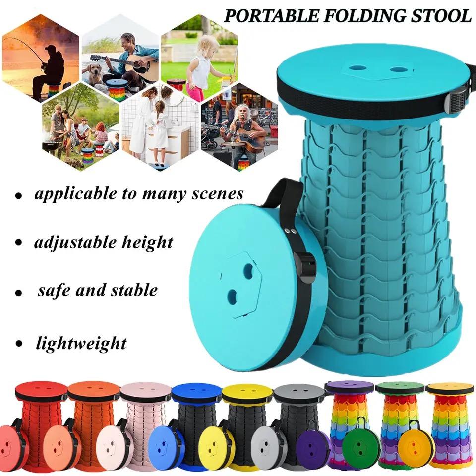 Portable Folding Telescopic Stool Lightweight Plastic Subway Queuing Chair and Outdoor Camping Fishing with Carry Bag