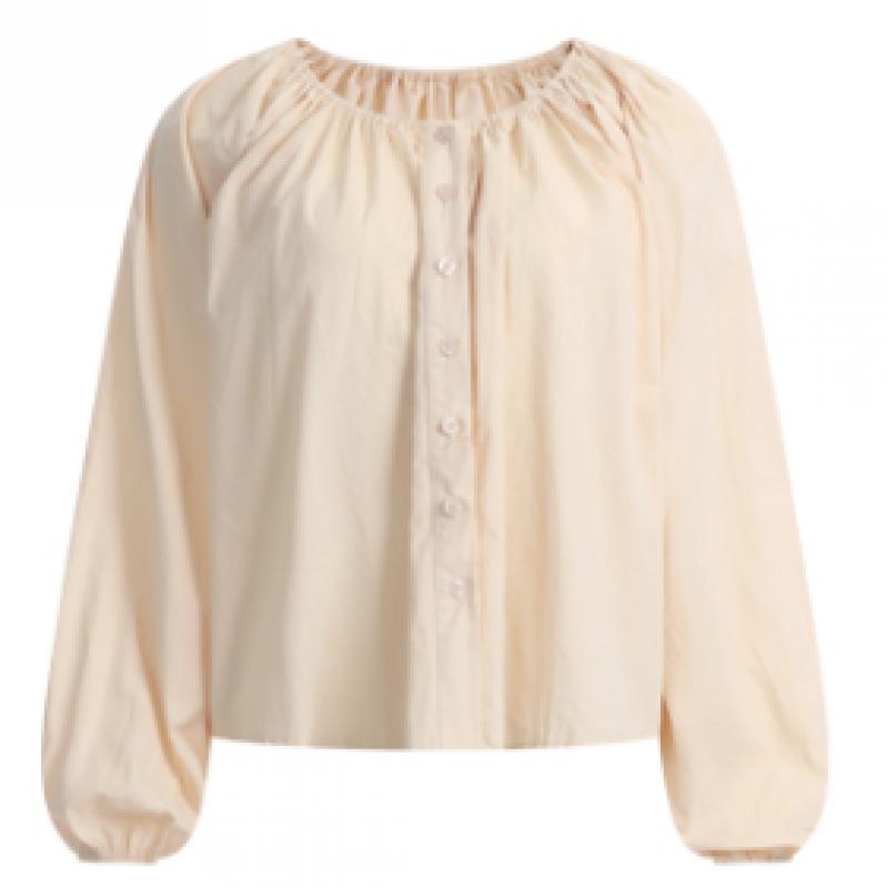 Shop   Women Cotton Round Semi Crop Flare Banding Blouse Beige Ean Wbl 1318