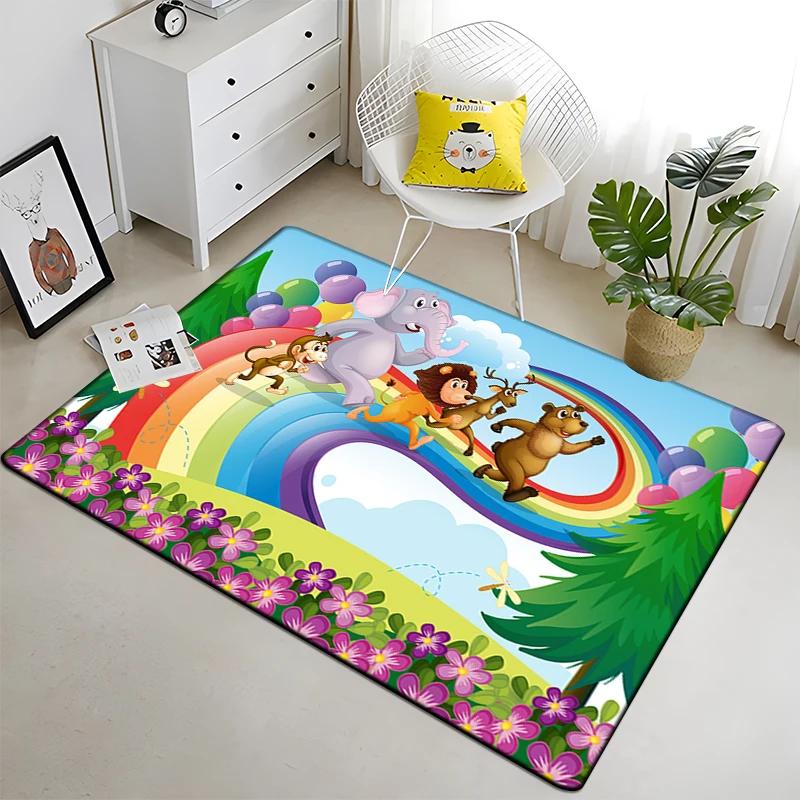 Cute Jungle Animal Carpet Area Rugs Anti-slip Doormat 3D Print Cartoon Animals Carpet for Living Room Bedroom Decor Child Gifts