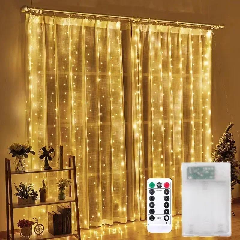 3M 6M Christmas Lights Curtains for Windows Led Fairy Year Light Room String Battery Powered Garland Waterfalls Decorations