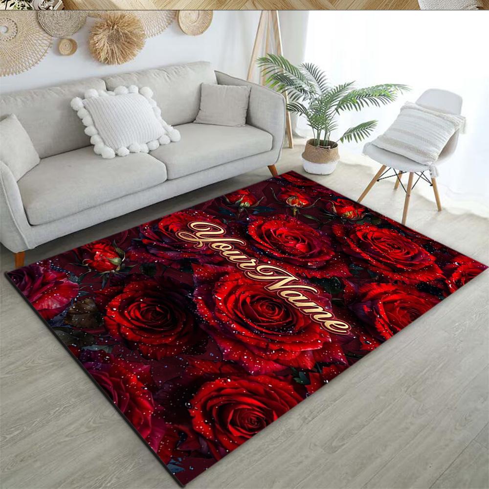 Rose Customize Text Floor Rug Office Rug Suitable for Hallway Kitchen Outdoor Game Room Anti-slip Rug Office Home Decor Best for Christmas