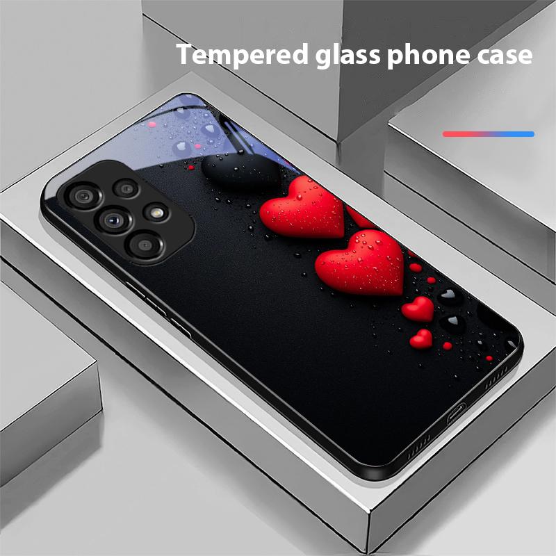 Rote Und Schwarze Herzen Für Samsung Galaxy S10 S20 Plus S21 FE S22 S23 S24 FE S25 Ultra Schwarz Gehärtetes Glas Handyhülle Hartschale