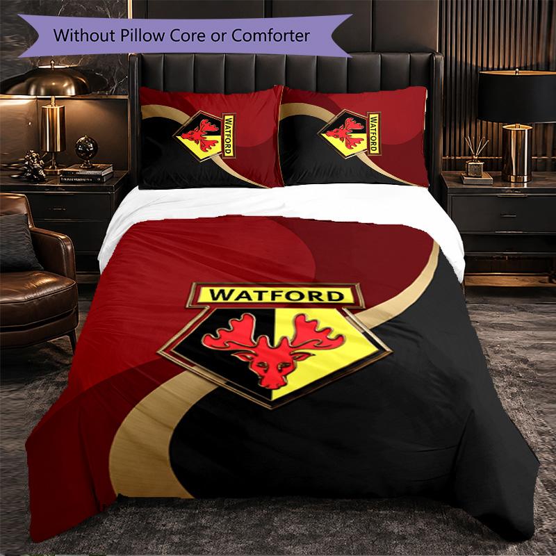 Watford Football 3 Piece Bedding Set Soft Duvet Cover Set with Pillowcases Printed Bedroom Decor Set for Home