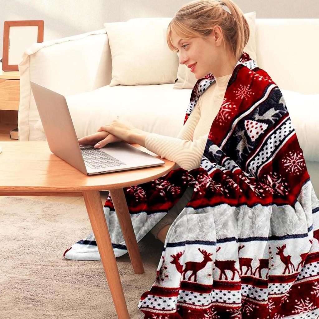 39*27 inch Snowflake Flannel Fleece Blanket Warm Christmas Throws for Sofa Bed Couch, Soft Holiday Decor Gift for Women Wife