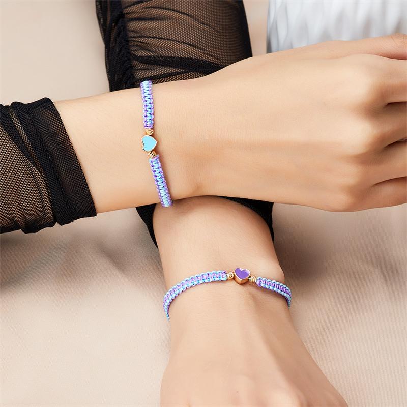 2Pcs Love Heart Beaded Couple Bracelet for Women Men Lucky Red Black Braided Rope Matching Bracelet Friendship Charm Jewelry