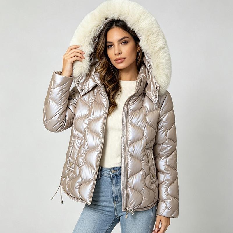 European and American winter loose glossy thickened leave-in cotton-padded jacket cotton-padded jacket black light purple champagne