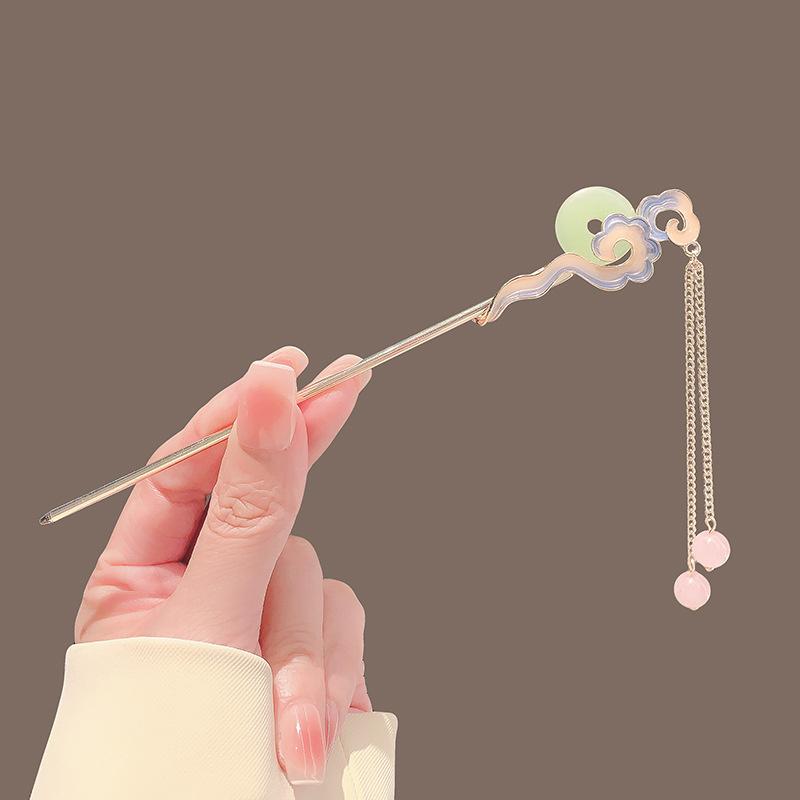 

Розовые благоприятные облака, вилка для волос, женская заколка для волос, заколка для волос в китайском стиле, аксессуары для волос, кисточка, металлические аксессуары Hanfu зелёный