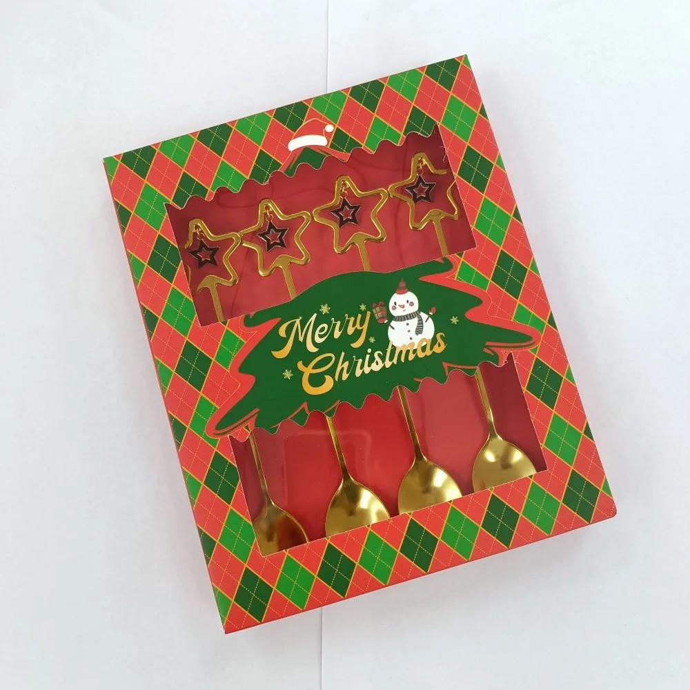 

A Set High Quality Stainless Steel Christmas Party Spoon Gold Silver Exquisite Spoon Fork Set Creative Dessert Fork Gift Giving