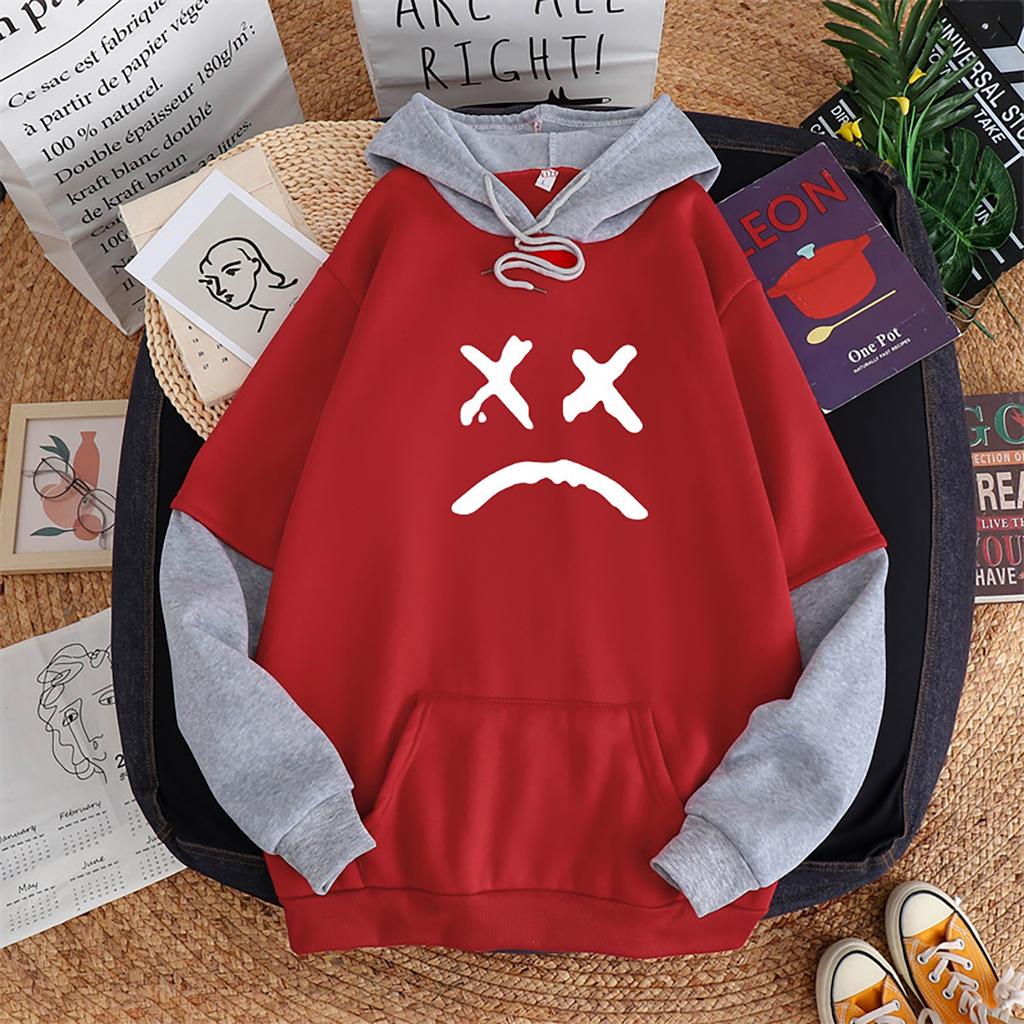 Women's Casual Print Splicing Hooded Sweatshirt Loose Sports Tops Pullover