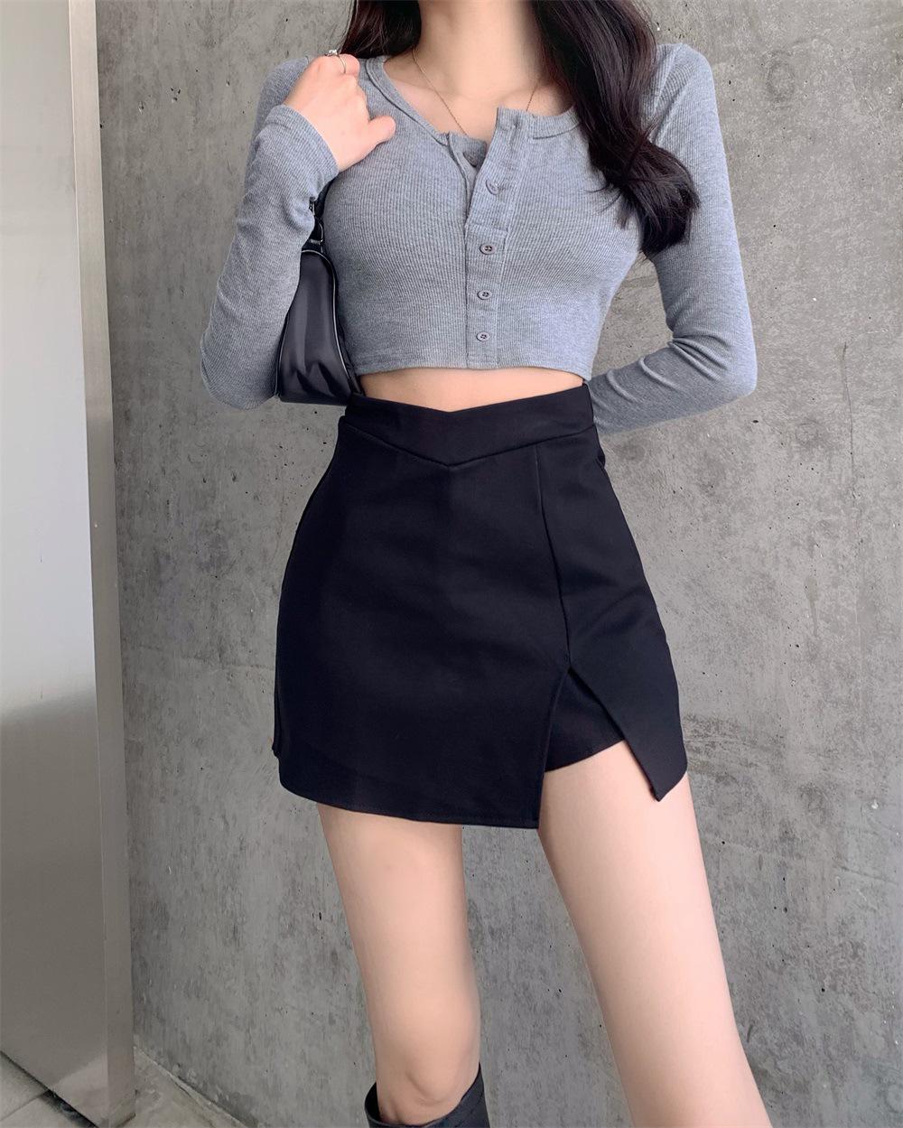 

Plus Size High Waist Korean Style Anti-Exposure Bodycon Skirt Pants - Black Midi Skirt for Women, Spring/Summer. 3XL with Lining чёрный