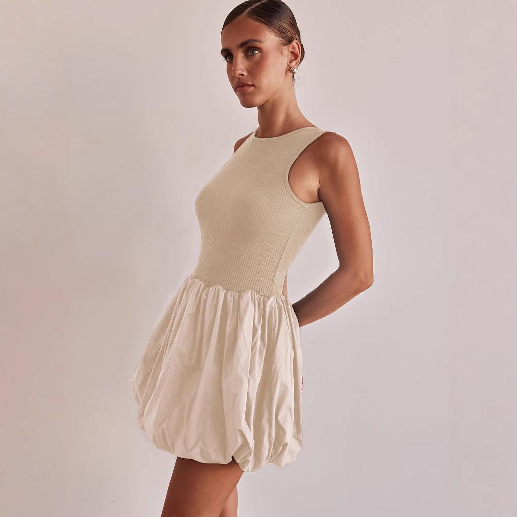 New European and American women's clothing sleeveless pleated bud skirt backless short dress spring and summer