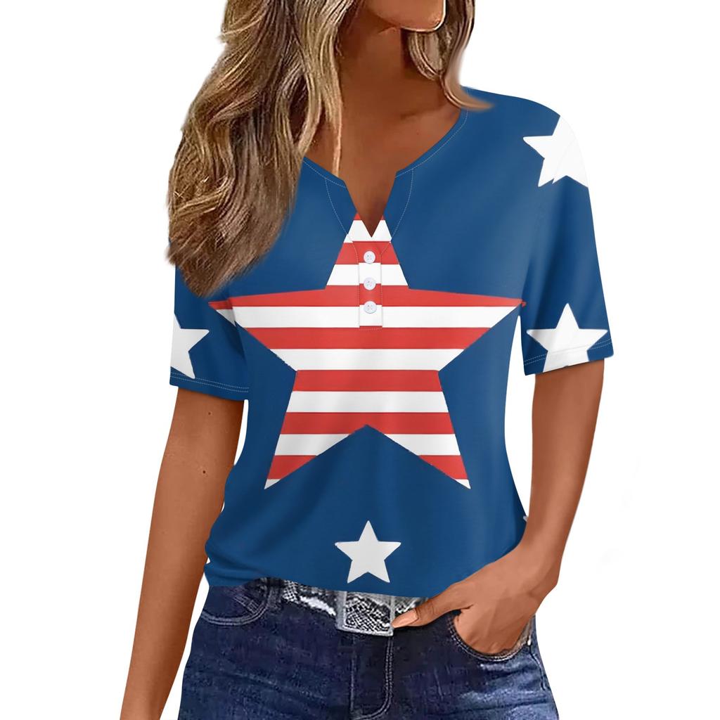 Women's T Shirt Tee Print Button Short Sleeve Daily Weekend Fashion Basic V- Neck Regular Top