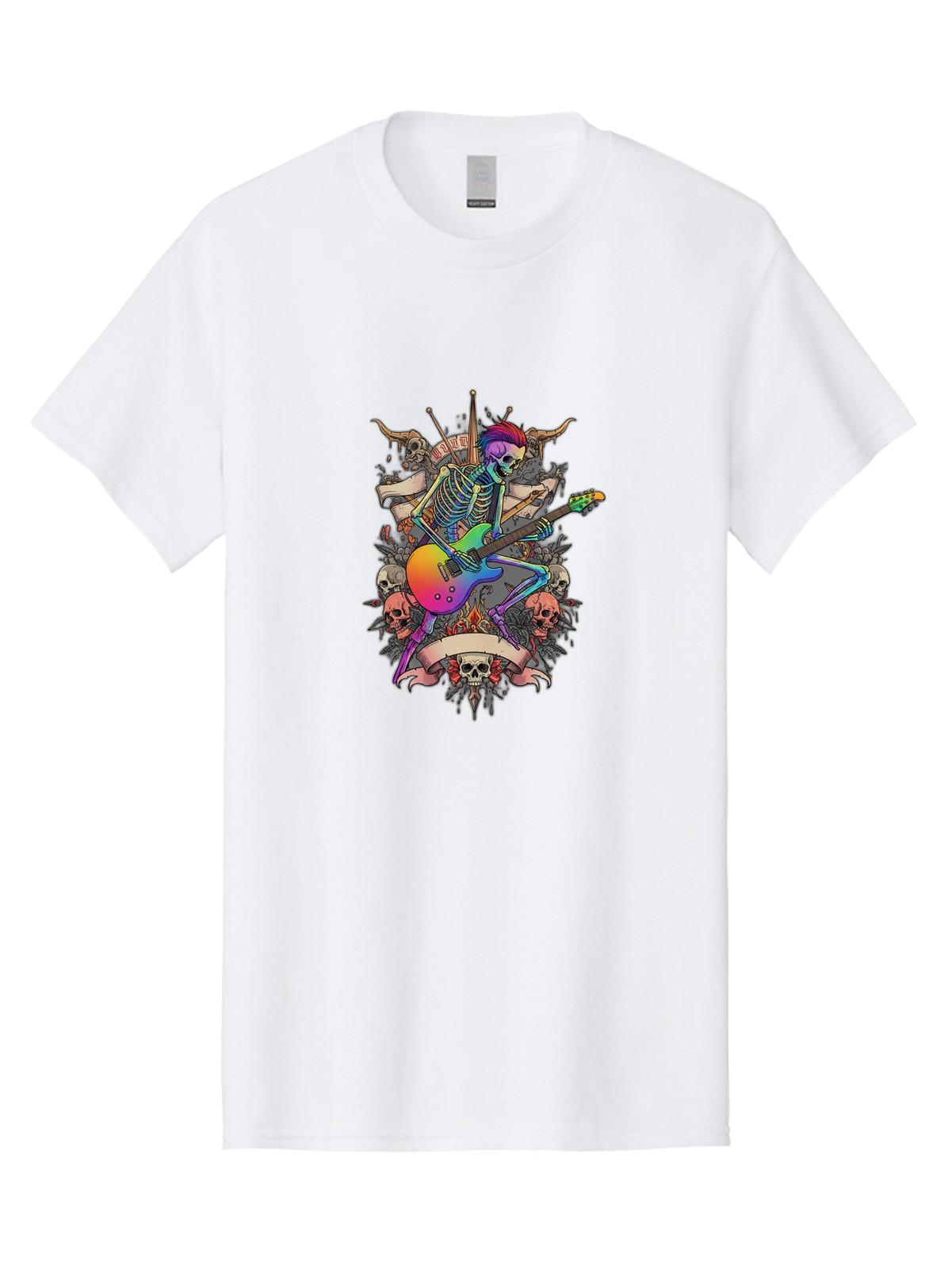 Skeleton-Guitarist Mens Graphic Tee, 100% Cotton, Casual Summer Wear S