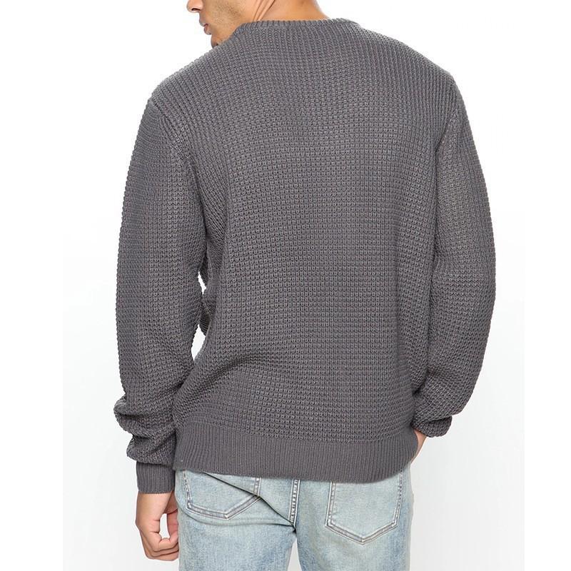 Men S Loose Long Sleeve Crew Neck Solid Color Knit Sweater