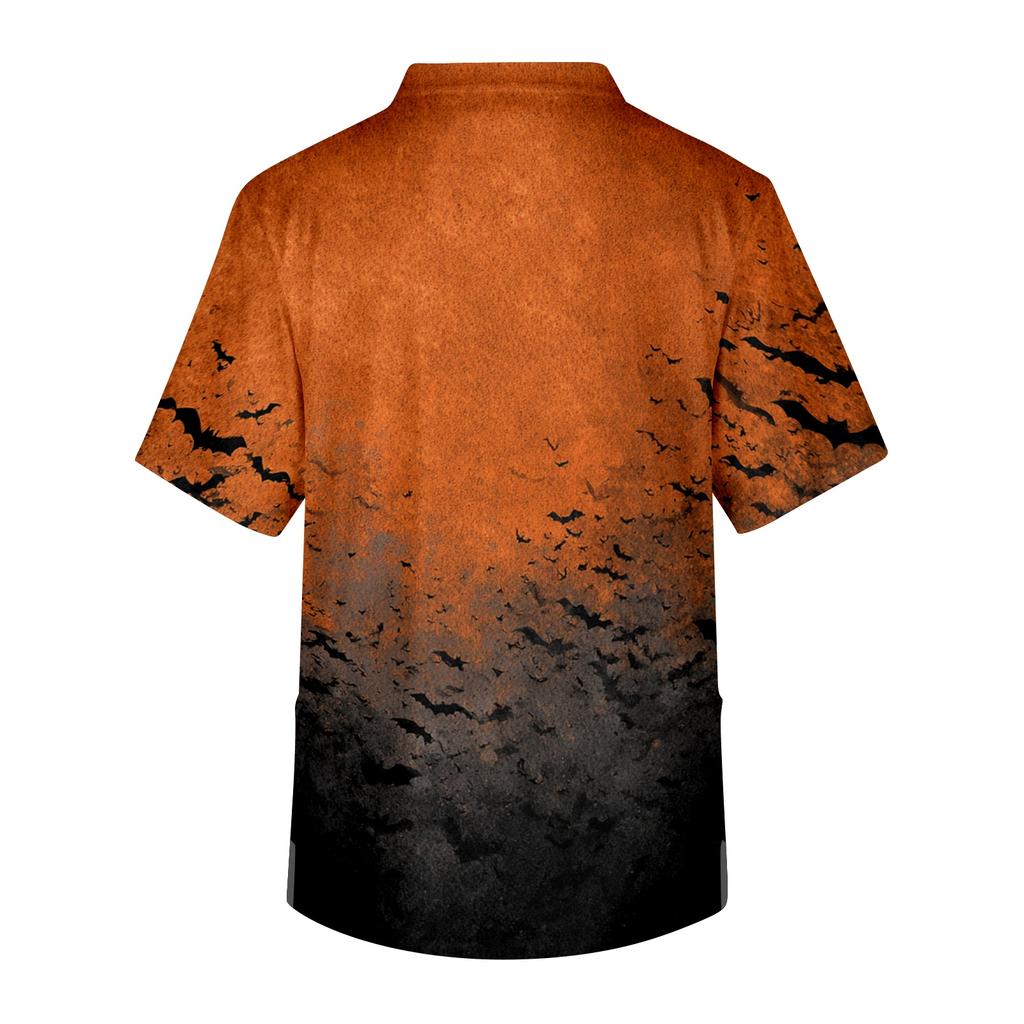 Men's V Neck Short Sleeve Halloween Print Medical Scrub Top with Chest Pocket and Two Lower Pockets Suitable for Healthcare Professionals
