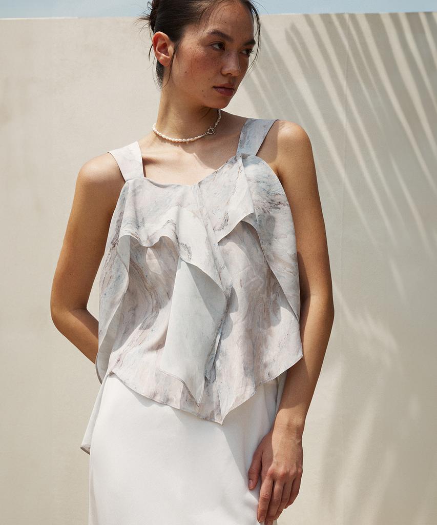 RE RHEE Frill Detail Sleeveless Top