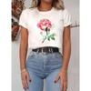 T-shirts T Top Print Women Cartoon Shirt Female Watercolor Sweet Trend Flower Clothing Fashion Summer Short Sleeve Graphic Tee
