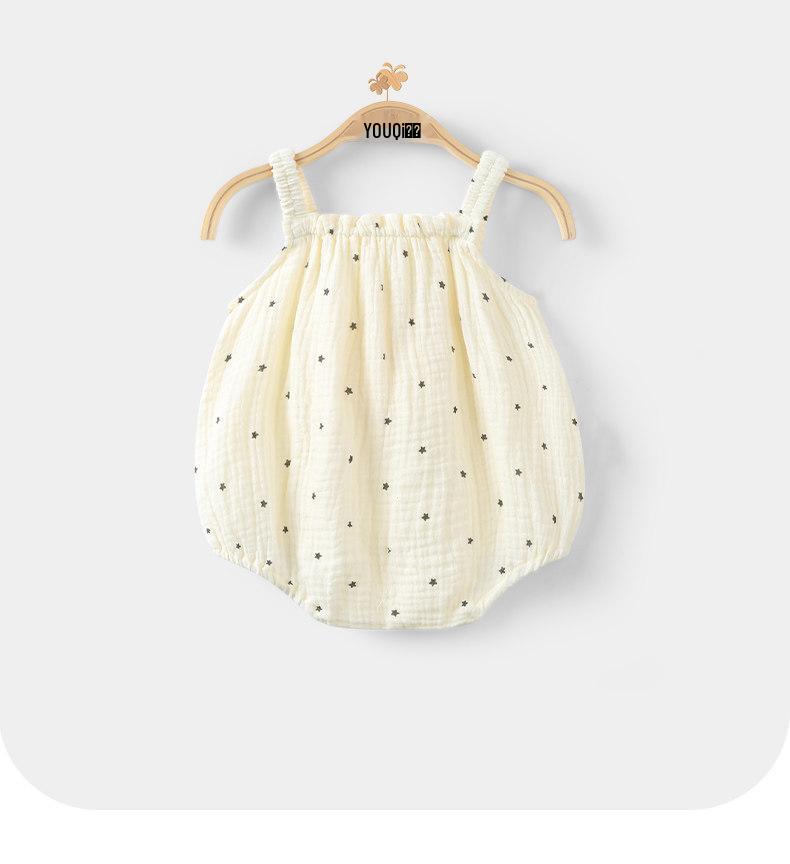 Youqi Newborn Summer Triangle Romper - Thin Style Baby Bodysuit with Straps, Class A, Size 6