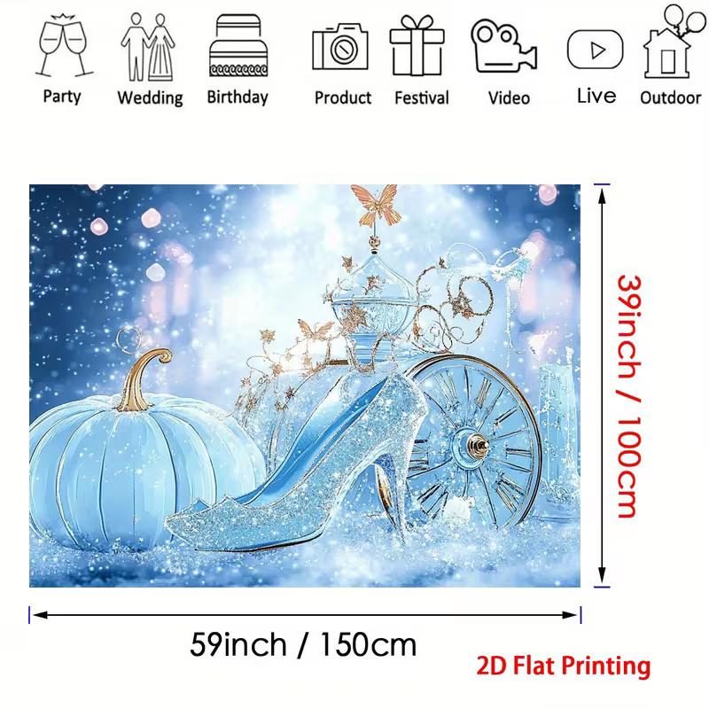 2D skurriler Cinderella-Hintergrund mit magischem Wagen & glitzerndem Hintergrund für Kinderpartys