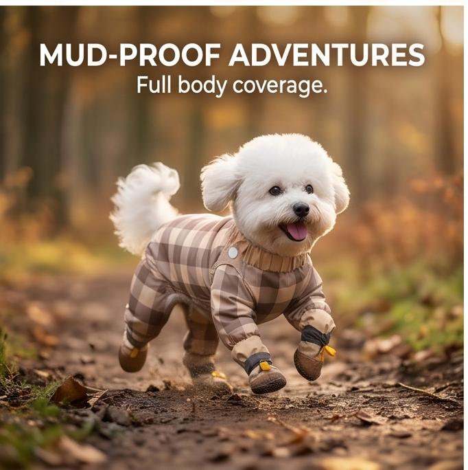 Waterproof 4-Legged Dog Coveralls, Anti-Dirt Pet Outfit for Small to Medium Dogs, Outdoor Walking Wear