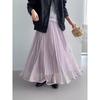 Qooth Tulle Pleated Midi Skirt Elastic High-Waist Draped Skirt Flowy Fairy Half Skirt for Women QT2987