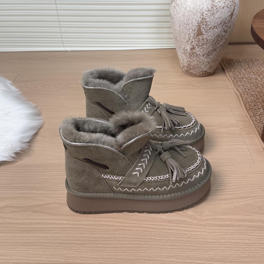 Leather Platform Short Snow Boots Women's 2025 Winter New Plush Warm Cotton Shoes Wear Fluffy Shoes