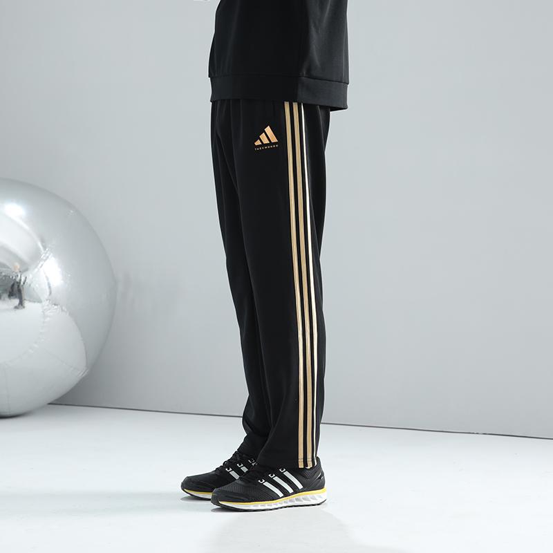 Adidas Taekwondo Pullover Round Neck Simple Short Sleeve T-Shirt Comfortable Striped Fashion Long Pants Casual Sports Suit ADICLTSPSTK-WG+TR30PT-BG