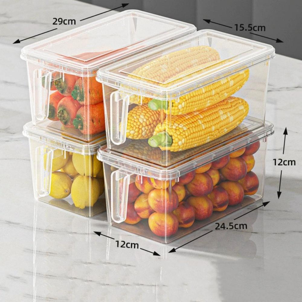 Stackable Food Grade Refrigerator Storage Box With Handle Airtight Fridge Organizer Bins For Food Kitchen Pantry Freezer