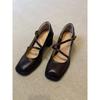 Sheepskin version~ Mary Jane high heels women's thick heels professional commuting comfortable versatile small leather shoes cross strap single shoes