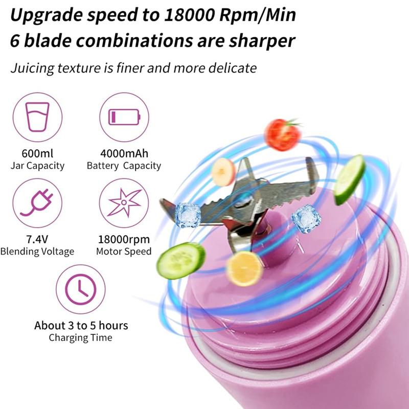 

A78E-Portable Blender, Personal Juicer Machine, 600Ml Juice Machine USB Rechargeable, Compact & Leak-Proof