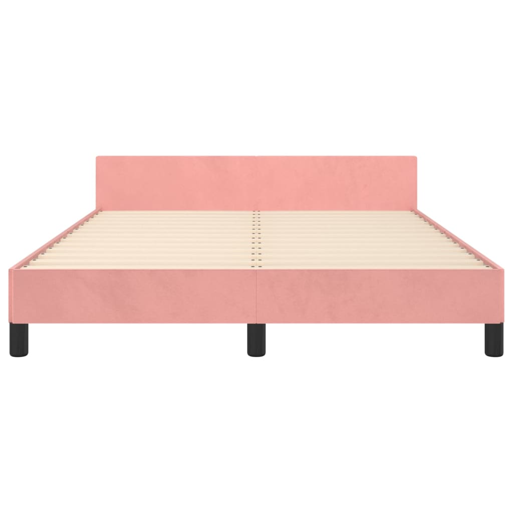 Pink Velvet Bed Frame with Headboard 140x190 cm