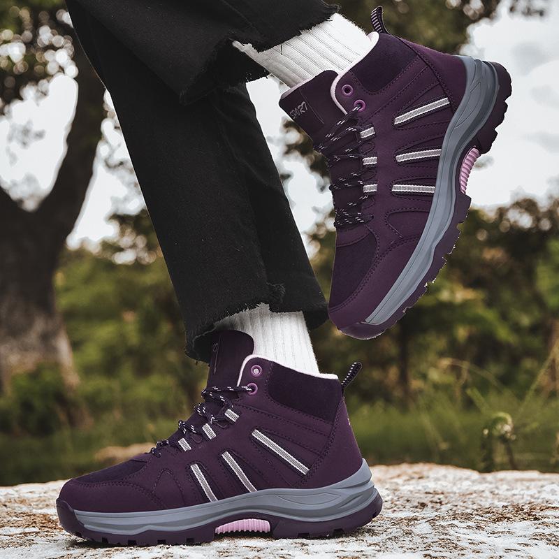 2024 Zimní venkovní turistické boty s vysokým svrškem pro páry, odolné proti chladu, sněhule, zateplené sametem, turistické boty, lyžařské bavlněné boty