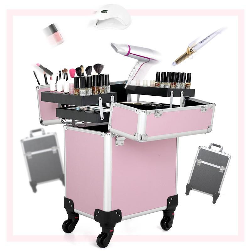 Professional Makeup Artist Trolley Case: Large Capacity Storage with Lock for Makeup, Nail, and Tattoo Tools.