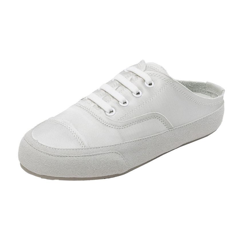 

Повседневные туфли на шнуровке с круглым носком из сатина, нишевые ленивые туфли на каблуке, плоские туфли, пустые полусабо, белые туфли, кеды 40 серебряный