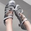 Designer High Heels Women's Round Head Cross Lace Strange Shoes Sports Style Silver Low Heels