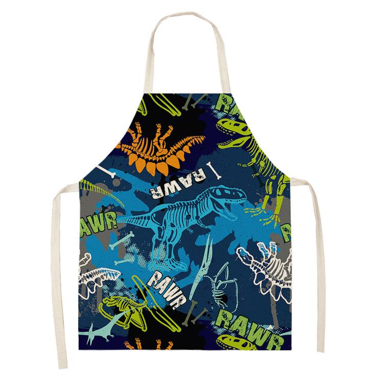 Dinosaur Print Apron with Hanging Neck, Sleeveless Cotton and Linen Apron, Kitchen Chores, Oil and Dirt Prevention Apron Can Be