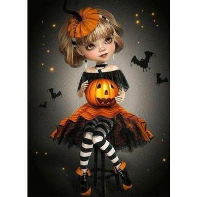 Diamond Painting Full Round Diamond Mosaic Diamond Embroider Halloween Little Girl