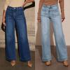 High Waist Jeans Women Slim Wide Leg Vintage Straight Pants Street Style Denim Trousers