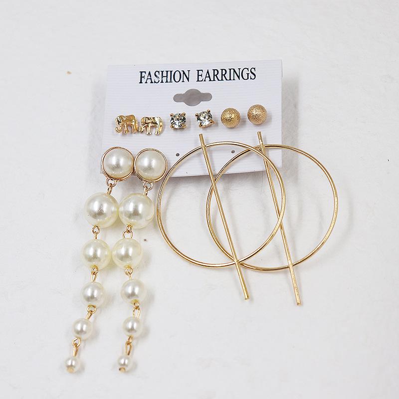 2024 European & American Fashion: Exaggerated Pearl & Crystal Butterfly Stud Earrings - 6 Pairs Set for Women