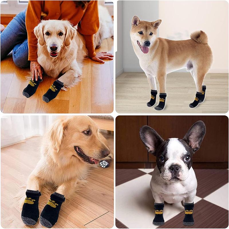 2 Pairs Anti Slip Dog Socks Dog Paw Protectors Paws Stop Licking Dogs Socks with Grips and Adjustable Straps Dog Socks Set