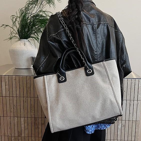 European and American canvas bag women 2025 new bucket bag handbag shoulder bag messenger bag chain bag tote bag