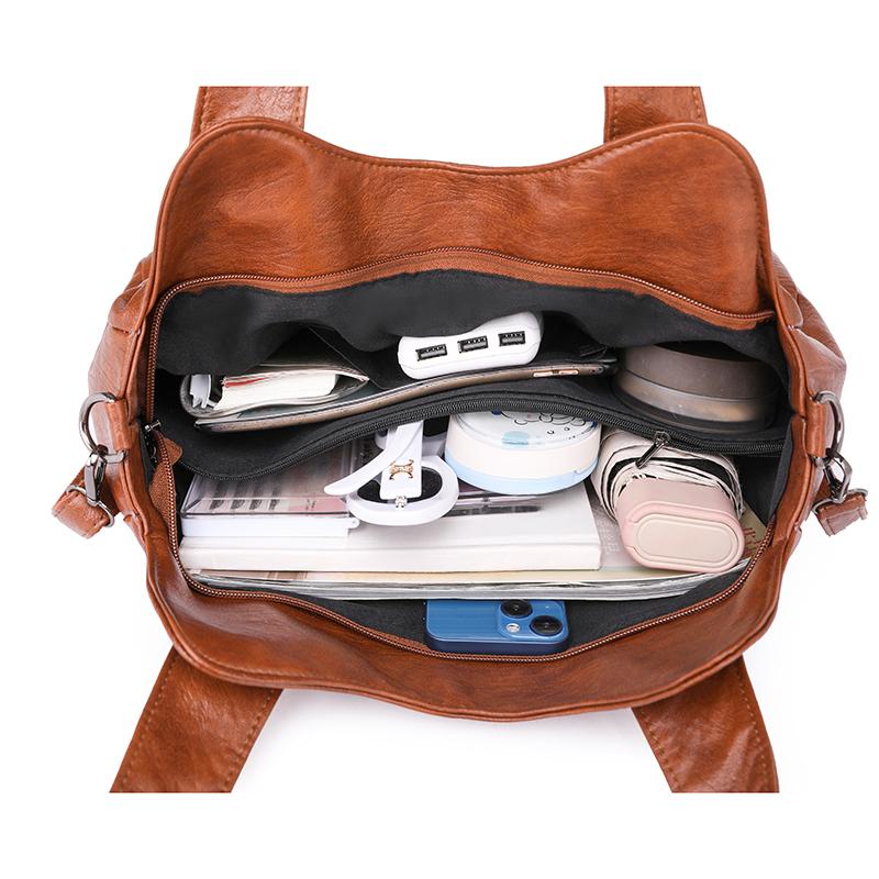 Frauen PU Leder Große Kapazität Schulter Tasche Damen Vintage Schulranzen Taschen 2025 Sommer Designer Handtasche Tote Umhängetasche