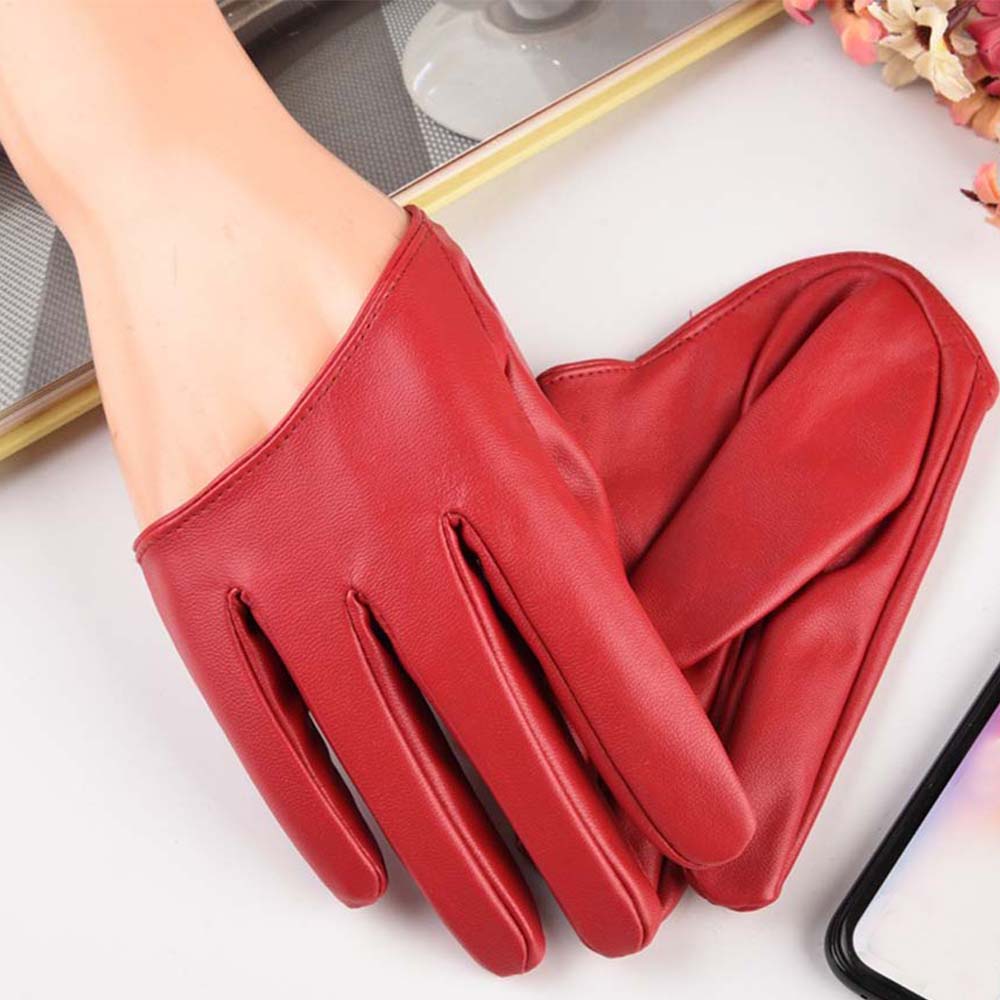 Cool Backless Half-Black Leather Gloves Short Half-Palm Cyberpunk Goth Nun Cos Dancing Accessories