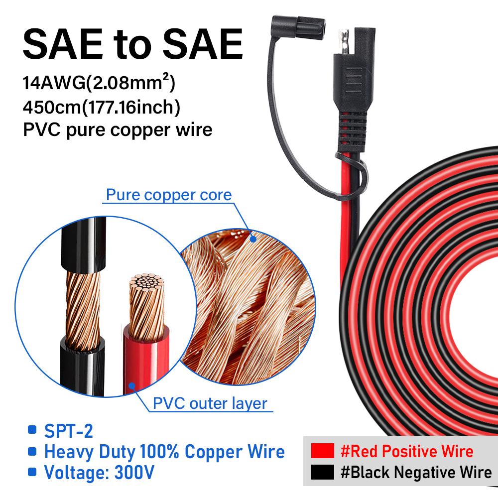 14AWG Battery Charging Cable SAE To SAE 12V-36V Solar Plug Cord Car Extension Cable Waterproof Solar Vehicle Battery Power Cable