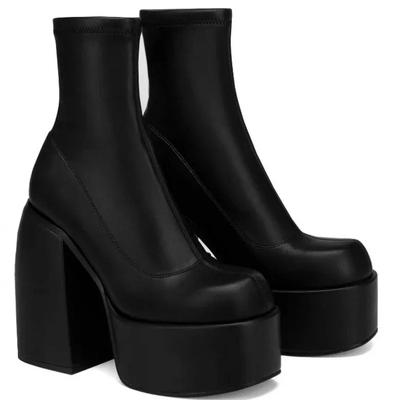 2024 2024able Nuovo Europeo Americano Oversize Denim Short Boots Punta Quadrata Impermeabile Piattaforma Tacco Alto Spessa Suola Donne Stivali